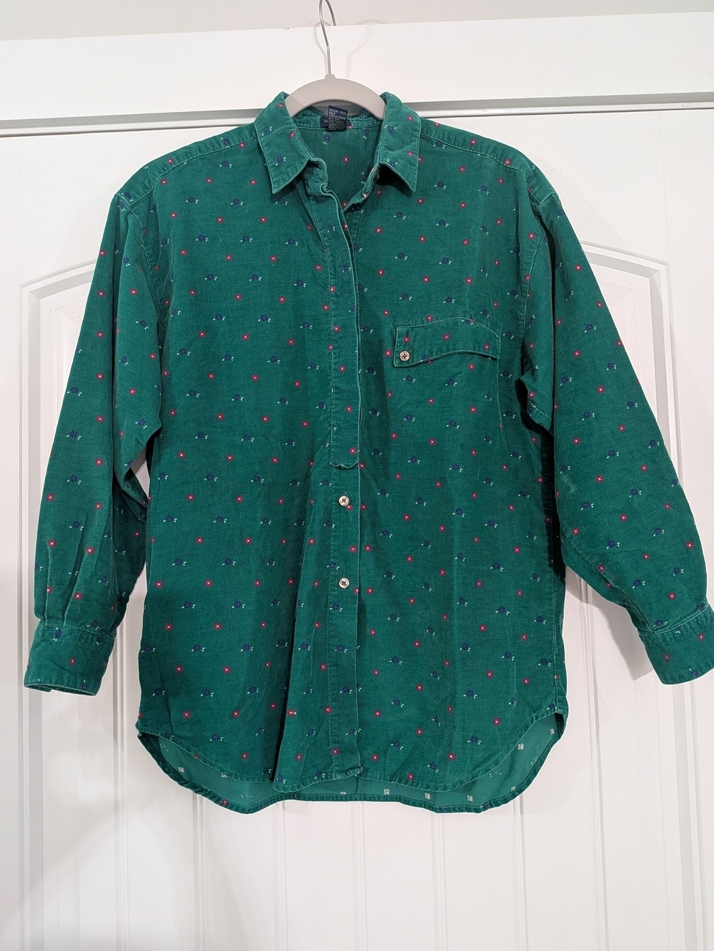 GAP Vintage Green Velvet Corduroy Ditzy Flower Print Long-Sleeve Button-Down